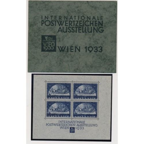 ÖSTERREICH 1933 556A WIPA BLOCK, ungebraucht * mit den üblichen Klebenpunkten (3Stk.)+Originalumschlag. Kw:5200,-€