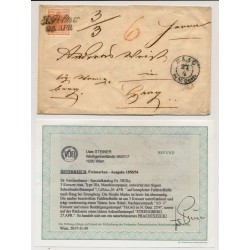 Österreich 185. 3kr, MP, Type III.a, breit-überrandig. Brief von S.PÖLTEN -STRENGBERG. NACHTAXVERMERK:3/3 6! Uwe STEINER Befund! PRACHTSTÜCK!