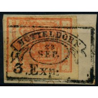 ÖSTERREICH 1850 3Kr, HP, Type III. FAHNENSTEMPEL HÜTTELDORF (Wr) Mü:180P! Schön!