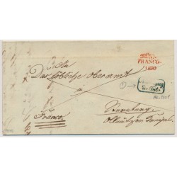 ÖSTERREICH 1842 Brief, ROTSTEMPEL BRÜNN/FRANCO+BLAUSTEMPEL Abgang/der Post, 210P
