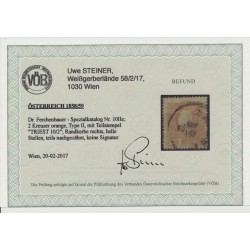 1858 2kr, ORANGE! Dr.Ferch:700,-€! TRIEST. VÖB! Attraktiv!