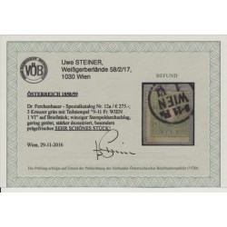 Österreich 1858 3kr, grün, Dr.Ferch:275,-€! WIEN. PRÄGEFRISCH! VÖB!