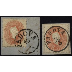 LOMBARDEI-VENETIEN 1861 2Marke: beide 5sld. Verschiedene PADOVA Stempeln.