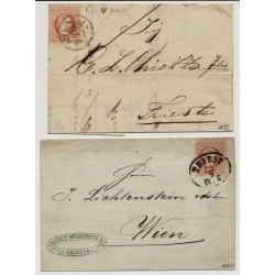 Österreich 187. 2Stk. Faltbriefe je 5kr. POLA nach TRIESTE und TRIEST nach WIEN