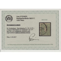1858 3kr, BLÄULICHGRÜN! Schöne Farbe! Dr.Ferch:275,-€! VÖB! Sehr schön!