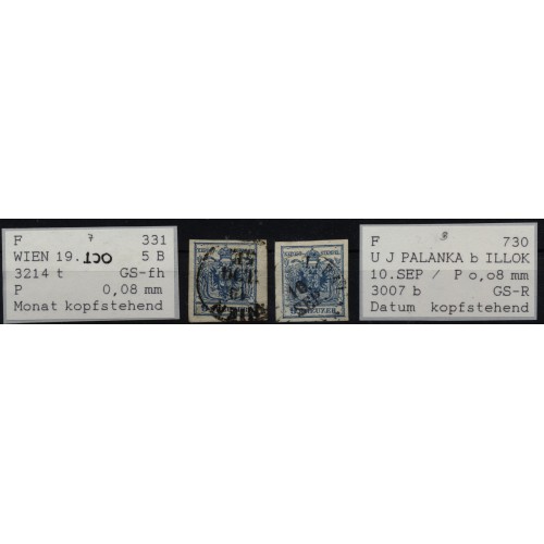 1850 2Marke:9kr, HP, Type III. und 9kr, MP, Type III. Beide mit FEHLER im Datum