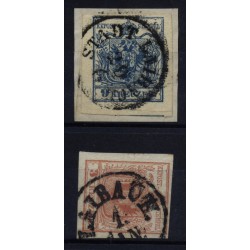 Österreich 1850 2Marke:-9kr, HP, Type III. -3kr, Verschiedene LAIBACH (Kr)