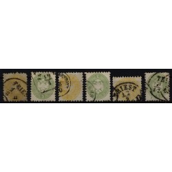 Österreich 1864 6Stk. Marken! 2kr, gelb und 3kr, grün. FARBVARIANTE!