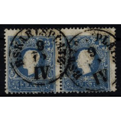 Österreich 1858 2*15kr, PAAR! TYPE I.! FARBFLECKE! B.S.KARLSPLATZ Mü:70Punkte!