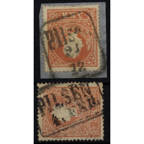 Österreich 1858 2Marke: beide 5kr, Type II. VERSCHIEDENE PILSEN