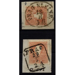 Österreich 1858 2Marke:beide 5kr, Type II. PRAG KLEINS und PRAG