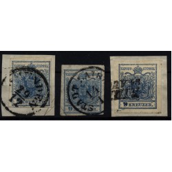 Österreich 1850 3Stk. Marke! Alle 9kr mit HÜBNER Bestimmung und Signum!
