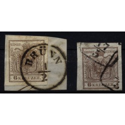 Österreich 1850 2Marke, Signiert! -6kr, MP, Type III. BRÜNN. -3kr, HP, Type III