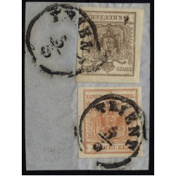 Österreich 1850 2-Farben-Frankatur:6+3kr MP, Type III. TRIENT (Tirol) Signum!