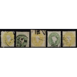 Österreich 1861 5Stk. Marken! 2kr, gelb und 3kr, grün. Schöne Farben!
