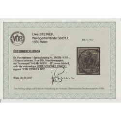Österreich 1850 2kr, schwarz, MP, Type III.b, WIEN. Uwe STEINER Befund!
