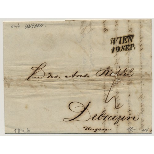 Österreich 1846 Flatbrief (mit Inhalt) von WIEN nach UNGARN! Nach DEBRECZIN.