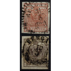 LOMBARDEI-VENETIEN 1850 2Marke:-15C und -30C, FEINSTDRUCK! Verschiedene BERGAMO