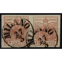 LOMBARDEI-VENETIEN 1850 2*15C PAAR! MP, Type III. MILANO. Sehr schön!
