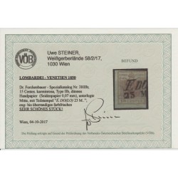 LOMBARDEI-VENETIEN 1850 15C KARMINROSA! U.M! SEIDENPAPIER! EDOLO. VÖB!