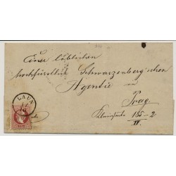 Österreich 187. 5kr, grober Druck, auf Brief LAUN (B) Kl:10P! Nach PRAG.