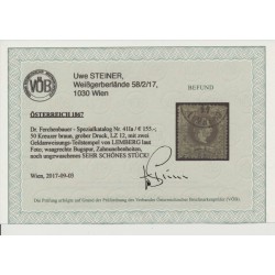 Österreich 1867 50kr, braun, grober Druck, Lz12, waagr.Bug. Dr.Ferch:155,-€! LEMBERG (Galizien) Uwe STEINER Befund! Sehr schön!