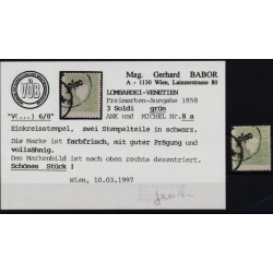 LOMBARDEI-VENETIEN 1858 3sld. Grün, STARK VERZÄHNT! FARBFRISCH! BABOR Befund!