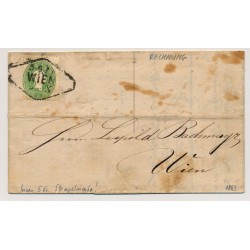 Österreich 1863 3kr, ORTSBRIEF (Inhalt) RECHNUNG! WIEN, Innen 5kr Stempelmarke!