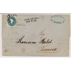 Österreich 186. 15kr FARBFLECKEN! Brief, TRIEST (Kü)-WIEN. NACH ABGANG/DER POST