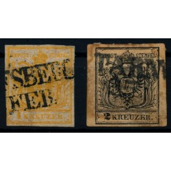 Österreich 1850 2Stk. Marke! -1kr, orange, WOLTSBERG. -2kr, TARNOPOL (Galizien)