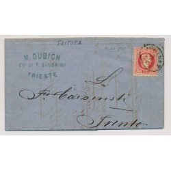 Österreich 1869 5kr, grober Druck, Brief RECHNUNG! TRIEST nach TRENTO.