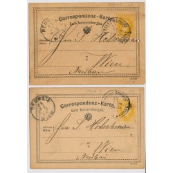 Österreich 187. 2Stk. Korr-Karte KRAKAU (Galizien) - WIEN. Beide mit Nadelstich