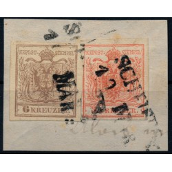 Österreich 1850 2-Fraben-Frankatur:6+3kr, beide MP, Type III. SCHEIBBS (Nö) 10P