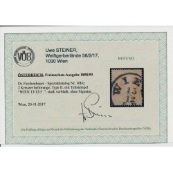 Österreich 1858 2kr, HELLORANGE! Stark verblaßt! Dr.Ferch:340,-€! WIEN. VÖB