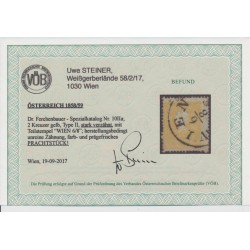 Österreich 1858 2kr, STARK VERZÄHNT! FARB- und PRÄGEFRISCH! WIEN. VÖB! PRACHT!