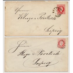 Österreich 187. 2Stk. GA-Umschlag, beide nach AUSLAND, nach LEIPZIG. PILSEN