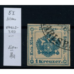 Österreich 18.. 1kr, blau, Zeitungsstempelmarke, Type I.! KARLSBAD. Sig.
