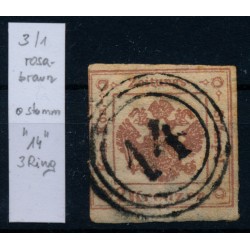 Österreich 1858 2kr, ROSABRAUN! Zeitungsstempelmarke, DREIRINSTEMPEL