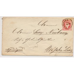 Österreich 18.. 5kr, GA-Umschlag LAMBACH (Oö) Kl:12P! Nach LINZ. Schön!