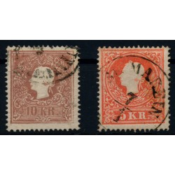 Österreich 1858 2Stk. Marke mit FARBFLECKEN! Attraktiv!