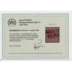 Österreich 1850 3kr, ROSSAROT! ÜBERFÄRBTER DRUCK! FRIESACH (K) VÖB! P!