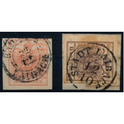 Österreich 1850 2Stk. Marke:3kr und 6kr, Verschiedene LAIBACH (Kr)