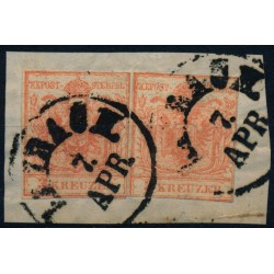 Österreich 1850 2*3kr HP, Type III. LILIPUTSCHNITT! LAIBACH (Kr)
