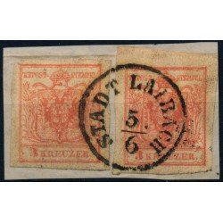 Österreich 1850 2*3kr, MP, Type III. STADT LAIBACH (Kr) Schön!