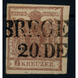 Österreich 1850 6kr HP, Type I. RANDDRUCK! UNTERLEGTE MITTE! BREGENZ (V)