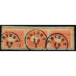 Österreich 1858 3*5kr, 3-STREIFEN! ZENTRIERT! Type II. TRIEST.