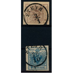 Österreich 1850 2Stk. Marke:-6kr, und -9kr, STEYR (Oö) Schönes Lot!