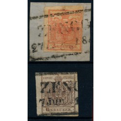 Österreich 1850 2Stk.Marke:-3kr, HOHLDRUCK! -6kr ZENGG (Km) Mü:40Punkte!