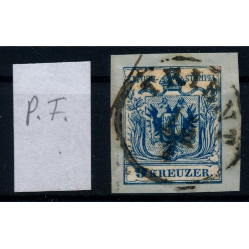 Österreich 1850 9kr, LILIPUTSCHNITT auf Briefstück! P.F! TRIENT (Tirol)