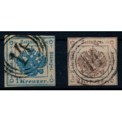 Österreich 2Stk. Zeitungsstempelmarken:-1kr, Und 2kr '14' Nummerstempeln